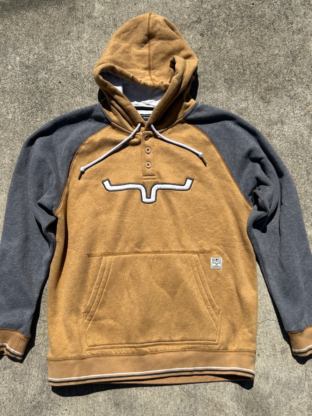 Kimes Ranch Hoodie Sweatshirt Mens Large Brown Gray Henley Neck Pullover Western